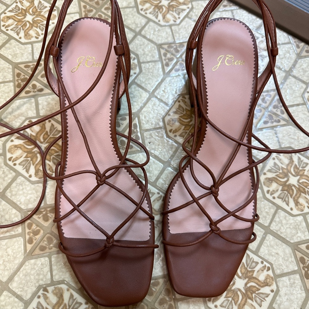 J. Crew Odette Knotted Strappy Heeled Sandal Brown Size 8